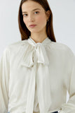 Satiny Tie Front Blouse, White/ Gardenia-oui