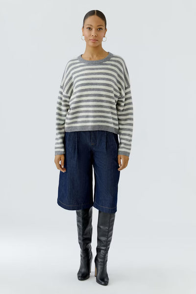 Striped Sweater, Grey White-oui