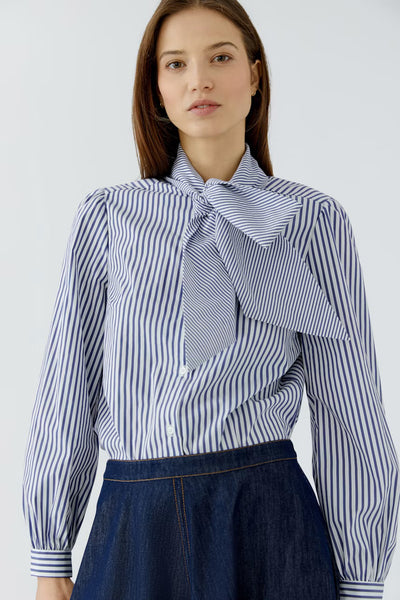 Tie Stripe Blouse, White/ Blue-oui