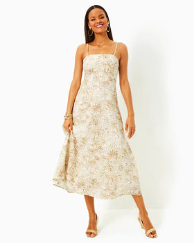 JORGIAN LINEN MIDI DRESS, SAND BAR-Lilly Pulitzer