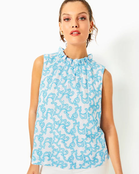 DAHLIANA EMBROIDERED COTT, LUNAR BLUE-Lilly Pulitzer