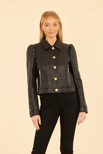 Quilted Faux Leather Puff Shoulder Jacket-Dolce Cabo