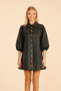 Quilted Faux Leather Puff Sleeve Dress-Dolce Cabo