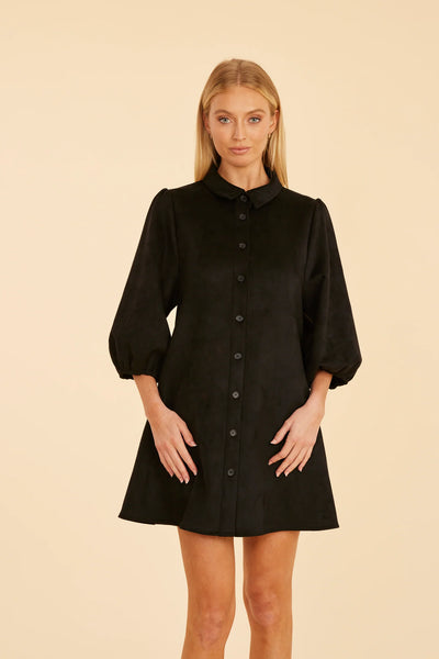 Faux Suede Puff Sleeve Shirt Dress-Dolce Cabo