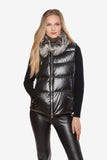 Linda Richards down vest with silver fox collar-black-Linda Richards