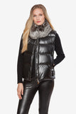 Linda Richards down vest with silver fox collar-black-Linda Richards