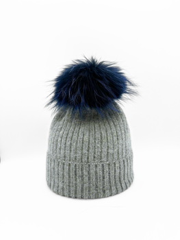 Linda Richards Angora/Wool Hat, Grey/Navy Pom-Linda Richards