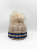 Linda Richards Wool Hat, Stripe fold Cream/Blue/Mocha-Linda Richards