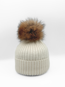 Linda Richards Angora /Wool Hat, Cream/Natural Pom-Linda Richards