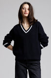 Minnie Rose Cotton Cashmere Shaker Relaxed V Neck with Tipping-Minnie Rose