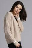 Cotton Cashmere Shaker Relaxed V Neck with Tipping-Minnie Rose