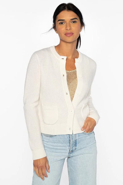 Kin Rib Cardigan, Ivory-Kinross Cashmere