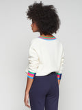 Vilagllo V-Neck Multi Stripe Sweater, Ecru-Vilagallo