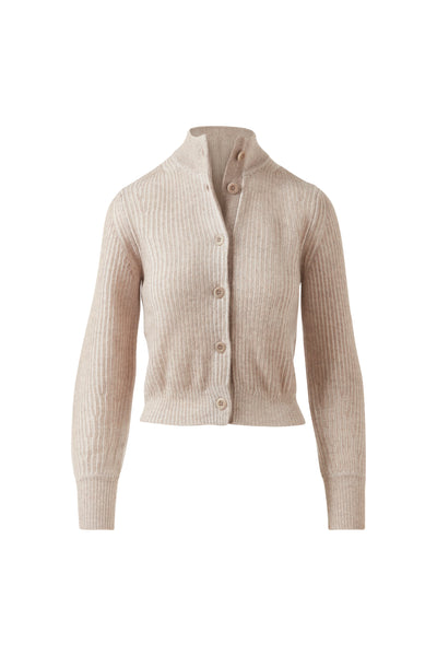 Kinross Plaited Button Mock Cardigan-Taupe-Kinross Cashmere