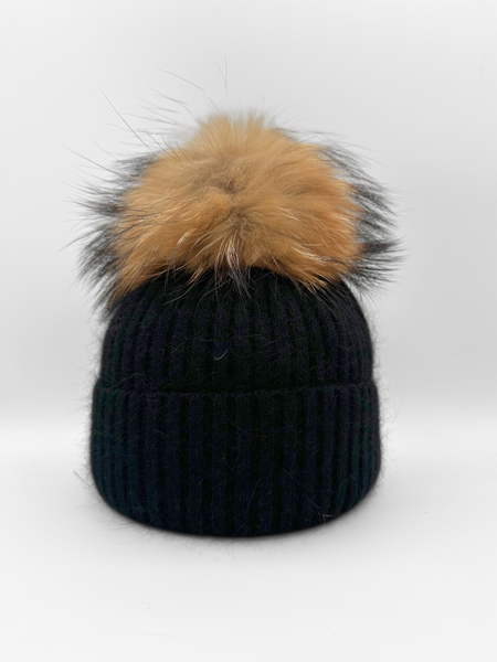 Angora/ Wool Hat, Black/ Natural-Linda Richards