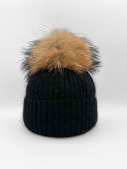 Angora/ Wool Hat, Black/ Natural-Linda Richards