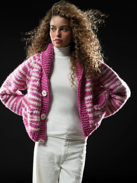 GOGO Short NO WASTE Cardi, Rasp/Snow/ Van-GOGO Sweaters