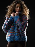 GOGO Short NO WASTE Cardi, Electric Blue/ Earth/ Orange-GOGO Sweaters