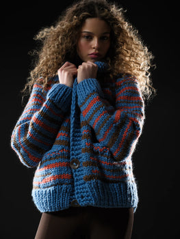 GOGO Short NO WASTE Cardi, Electric Blue/ Earth/ Orange-GOGO Sweaters