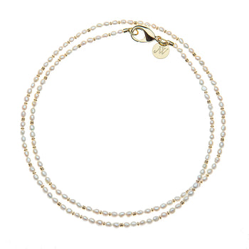 Double Wrap Rice Pearl Necklace, Gold White-Jane Win