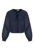 Rebecca Taylor Anya Long Sleeve Ramie Blouse, Navy-Rebecca Taylor