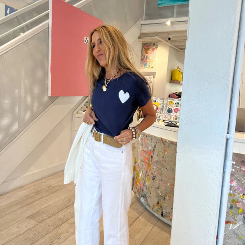 Suke Contrast Heart Tee, Indigo/ White-Kerri Rosenthal