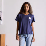 Suke Contrast Heart Tee, Indigo/ White-Kerri Rosenthal