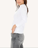 KR Long Sleeve Rib Tee, White-Kerri Rosenthal
