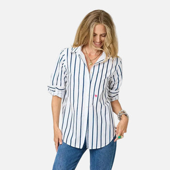 Mia Mr.Sharpie Stripe Shirt, White-Indigo Blue-Kerri Rosenthal