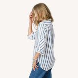 Mia Mr.Sharpie Stripe Shirt, White-Indigo Blue-Kerri Rosenthal