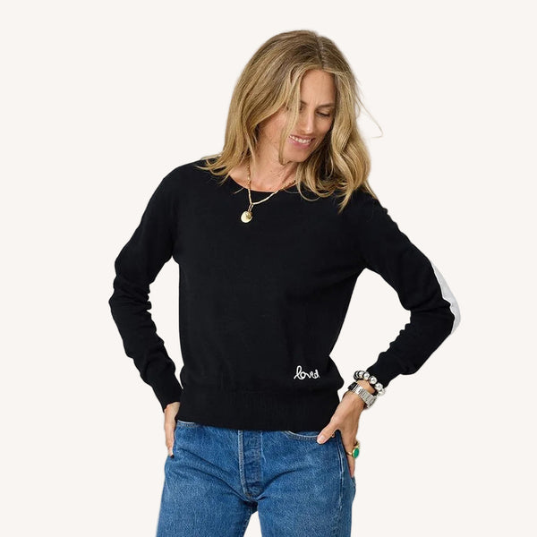 Patchwork Cotton Pullover, Black