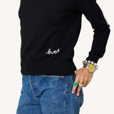 Patchwork Cotton Pullover, Black