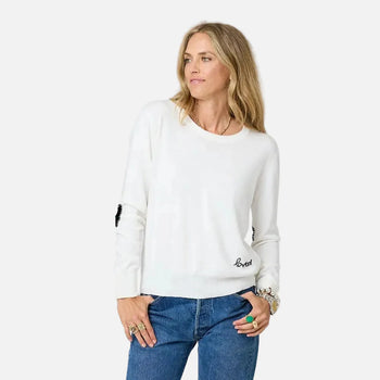 Patchwork Cotton Pullover, White-Kerri Rosenthal