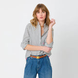 KR Mia Ruffle Stripe Shirt, Black-Kerri Rosenthal