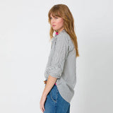 KR Mia Ruffle Stripe Shirt, Black-Kerri Rosenthal