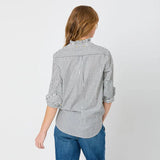 KR Mia Ruffle Stripe Shirt, Black-Kerri Rosenthal