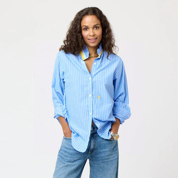 Kerri Rosenthal Mia Stripe Ruffle Shirt, Mid Blue-Kerri Rosenthal