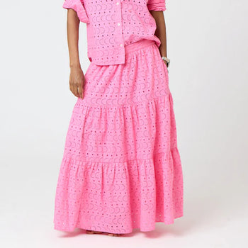 Kerri Rosenthal Gabrielle Eyelet Skirt, Neon Pink-Kerri Rosenthal