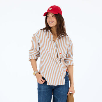 Kerri Rosenthal Jack Stripe Flannel Shirt, Steel Blue-Brown-Kerri Rosenthal