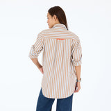 Kerri Rosenthal Jack Stripe Flannel Shirt, Steel Blue-Brown-Kerri Rosenthal