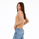 Kerri Rosenthal Femme Ruffle Henley Sweater, Camel-Kerri Rosenthal