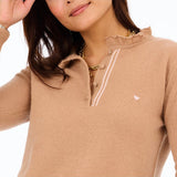 Kerri Rosenthal Femme Ruffle Henley Sweater, Camel-Kerri Rosenthal