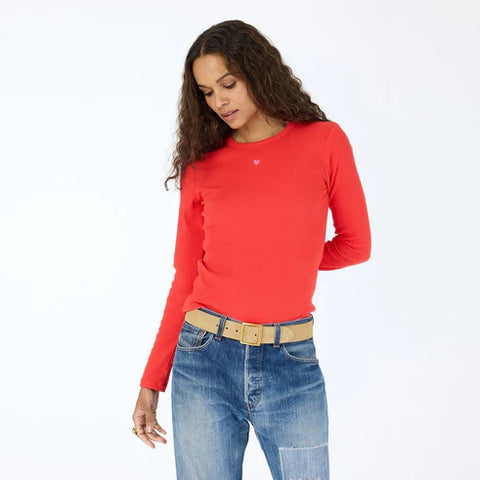 KR Long Sleeve Rib Tee, Red-Kerri Rosenthal