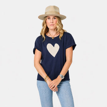 KR Suke Imperfect Heart Tee, Indigo Blue-Cream-Kerri Rosenthal