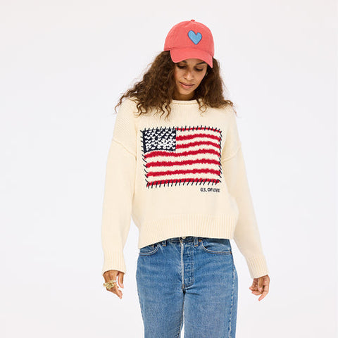 Soulcycle X Kr Roll Neck U.S. Of Love Sweater, Ecru-Kerri Rosenthal