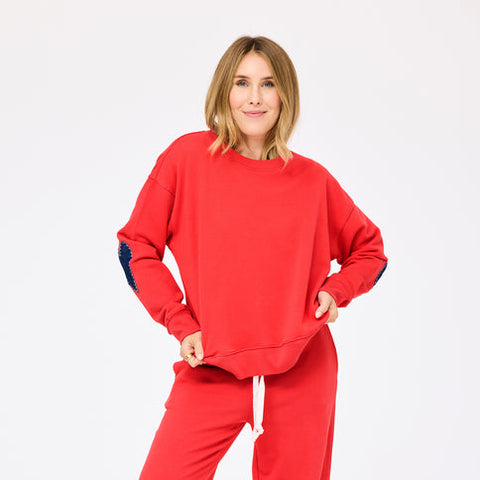 Ex-Boyfriend Patchwork Sweatshirt, Poppy Red-Kerri Rosenthal