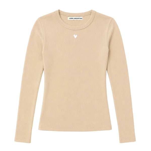 KR Long Sleeve Rib Tee, Camel-Kerri Rosenthal