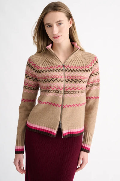 Fairisle Zip Mock Cardigan, Scotch Multi