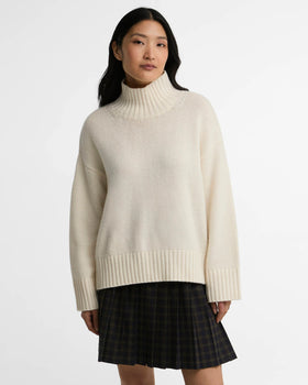 Barbour Woodhouse Cashmere Blend Funnel Neck Knitted Jumper, Ecru-Barbour
