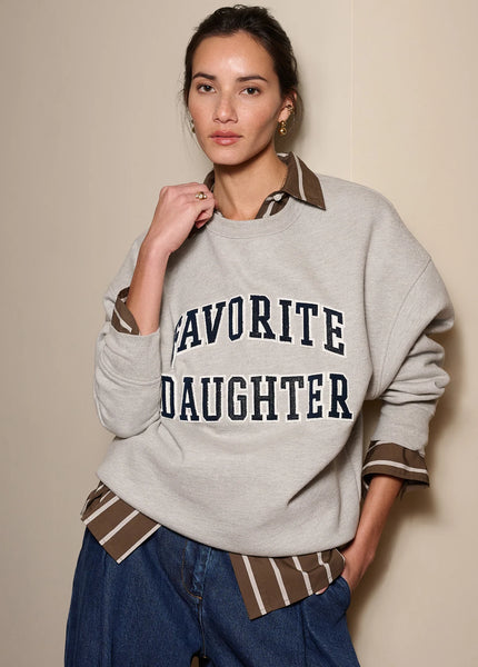 FD The Embroidery Collegiate Sweatshirt, Heather Grey/Navy-Favorite Daughter